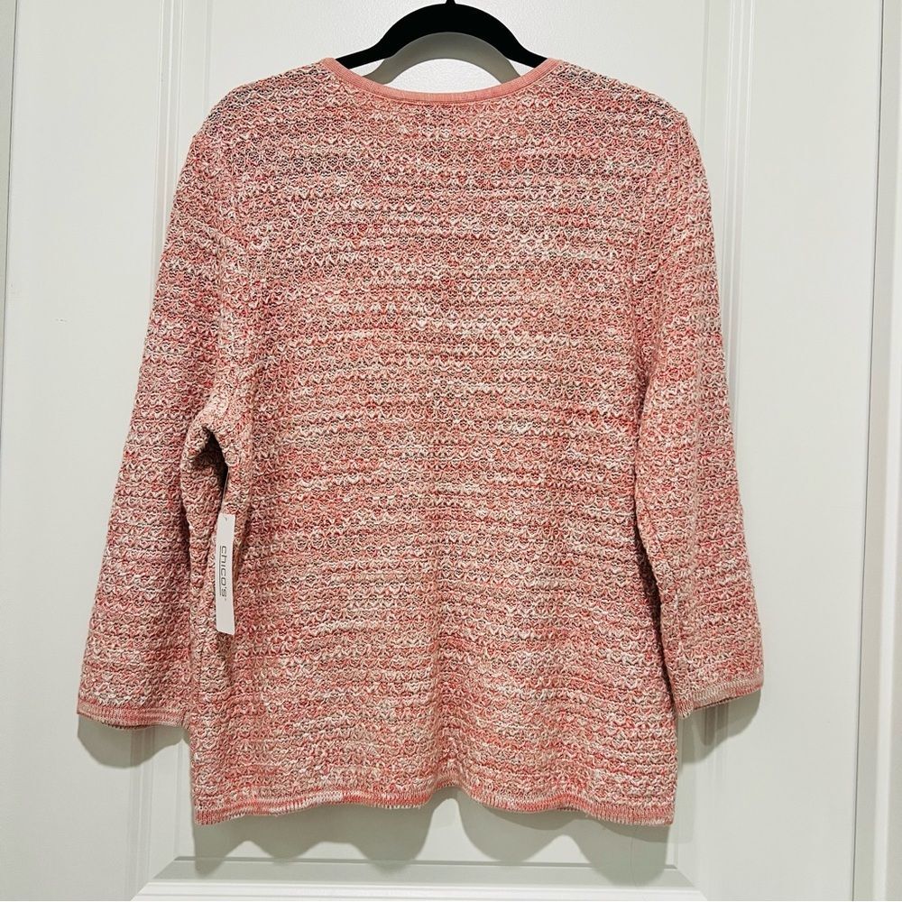 Chico’s Women’s Fringe Trim Pocket Cardigan in Pretty Pink Sz 2 (US L/12-14) NWT - Picture 12 of 14